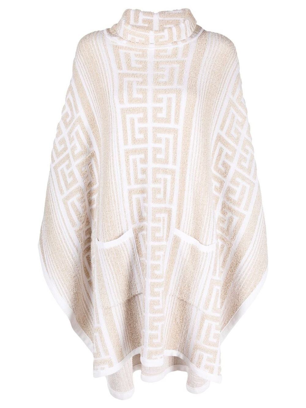 Balmain Lurex Ivory White Monogram Knit Poncho Size 1 EU NWT